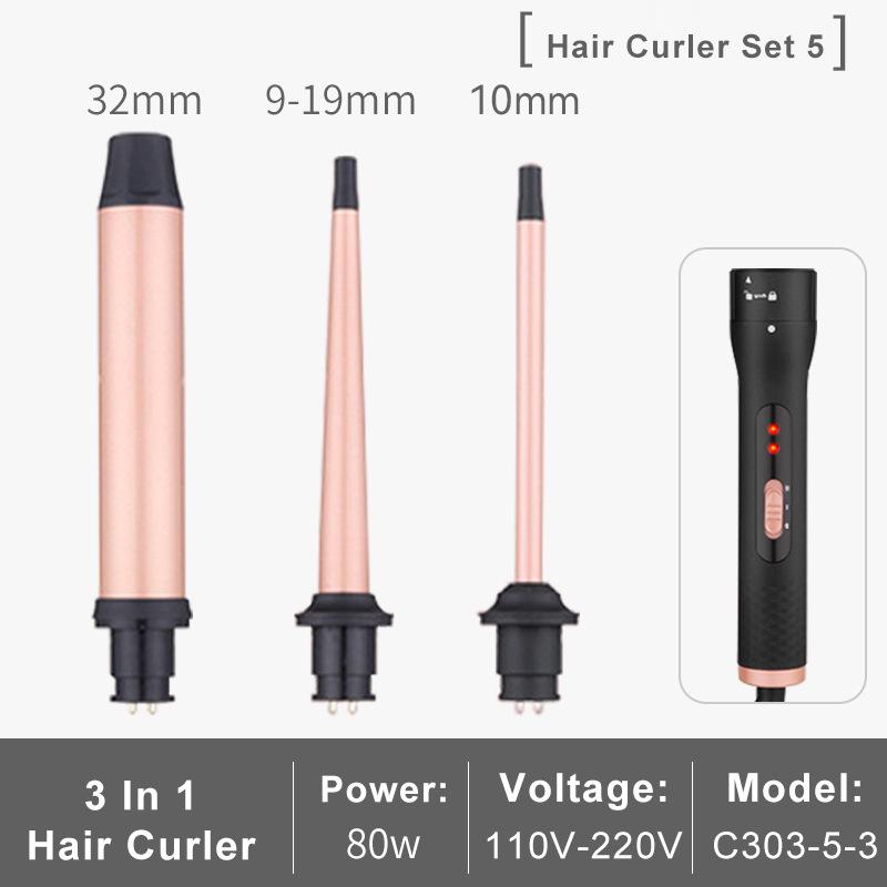 3-in-1 Multi-functional Curling Iron with 19mm Big Wave Corn Perm Rod 3-in-1 Curling Iron Set (US 110V)