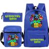 3Pcs Set Geometry Dash Backpack Lightweight Boys Girls School Bags Large Capacity Outdoor Backpack Children Cartoon Bookbag Gift