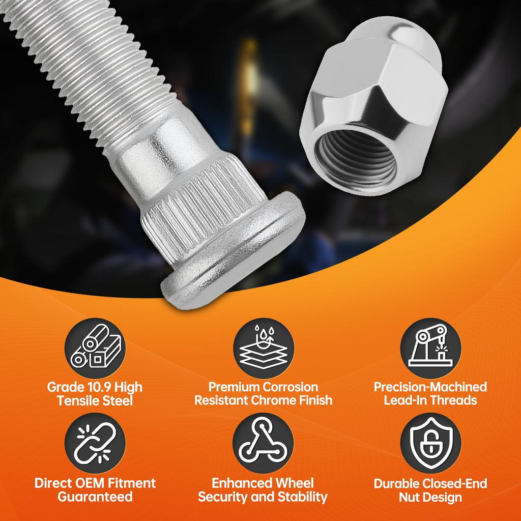 M12 x 1.25 10.9 Wheel Lug Stud and Nuts Fit for Subaru 60 Degree Tapered Seat Wheel Hub Bolt Nut Set 28365FE001 28171AJ000