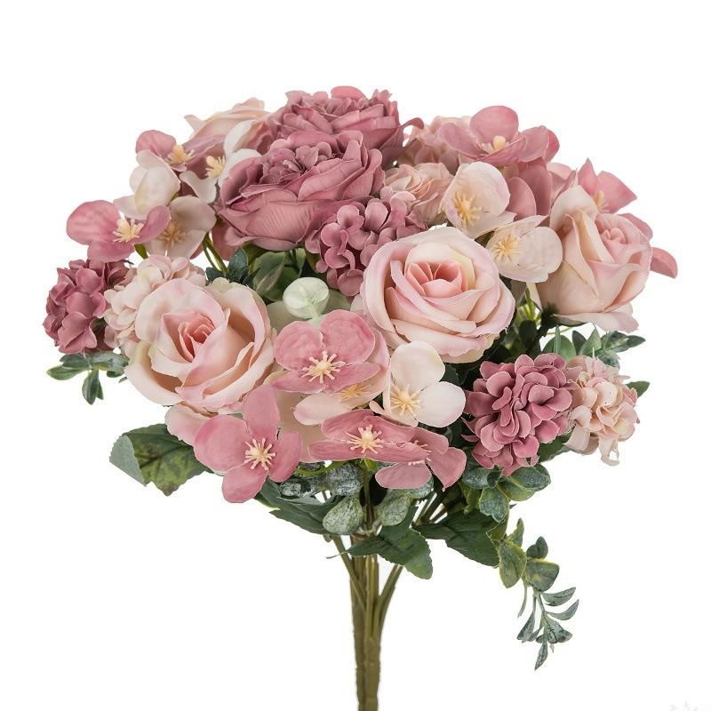 1Pcs Silk Flower 7-Forked Artificial Rose Hydrangea Handheld Flower Fillet Rose Dried Flower Wedding Decoration Flower Bouquet