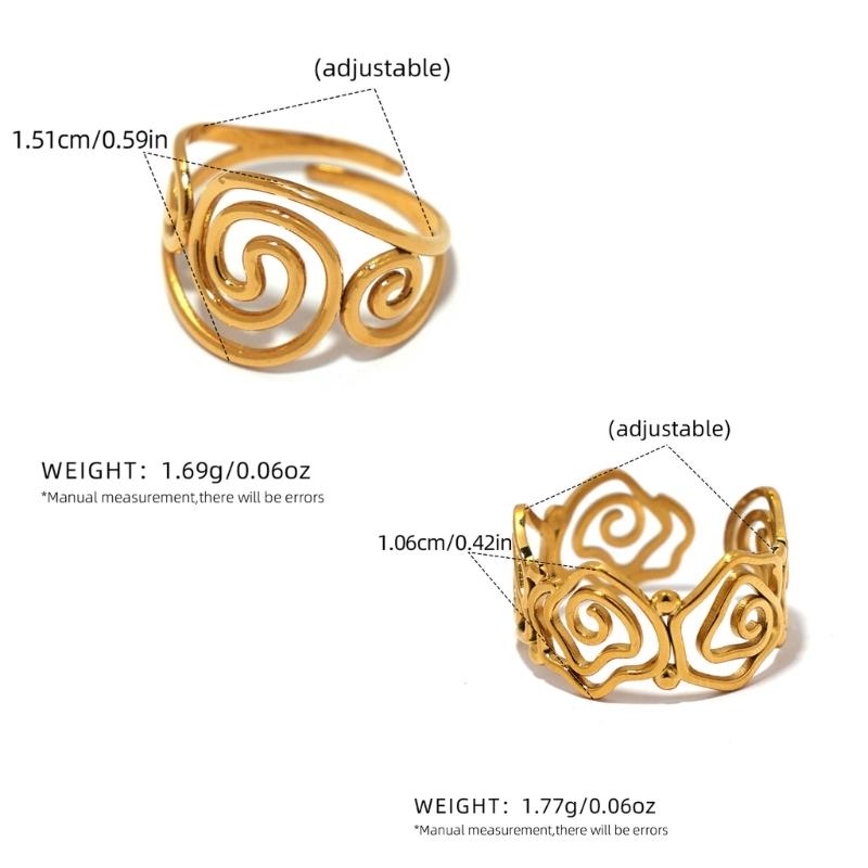 Elegant Swirl Designs 18K Gold Plated Stainless Steel Ring Jewelry For Women Accessory Finger Accessories