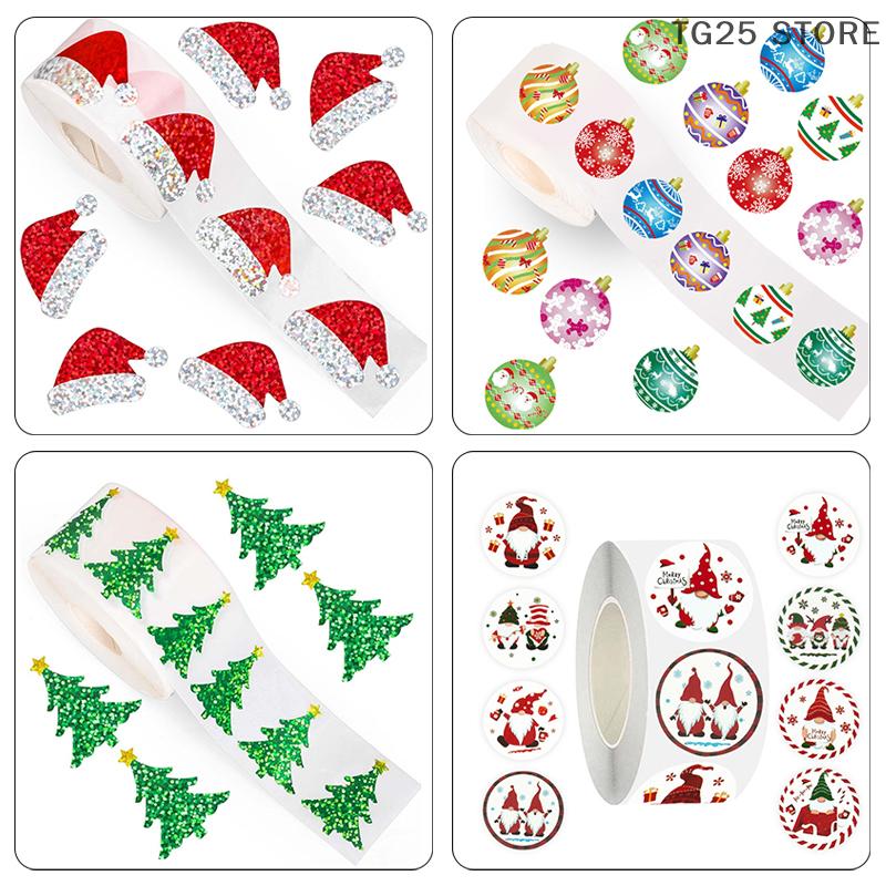 200-500Pcs Self-Adhesive PVC Christmas Stickers Christmas Tree Santa Hat Gift Tags Gift Wrapping Seals Decals Party Decorations