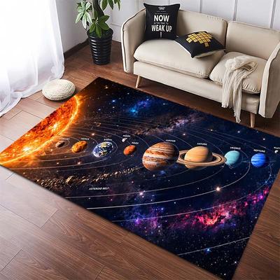 Solar System & Galaxy Educational Area Rug, Non-Slip Floor Mat for Kids Room