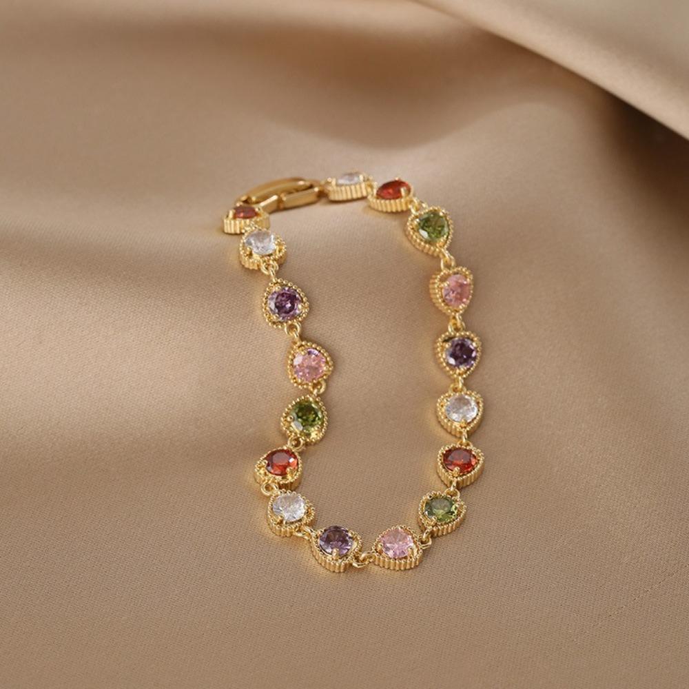 Colorful Rainbow Zircon Bracelet Luxury Chain Bracelets Heart Shaped Bracelet  Wedding