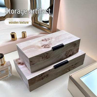Modern Chinese Style Wood Grain Jewelry Storage Box - Creative Wooden Desktop Ornament