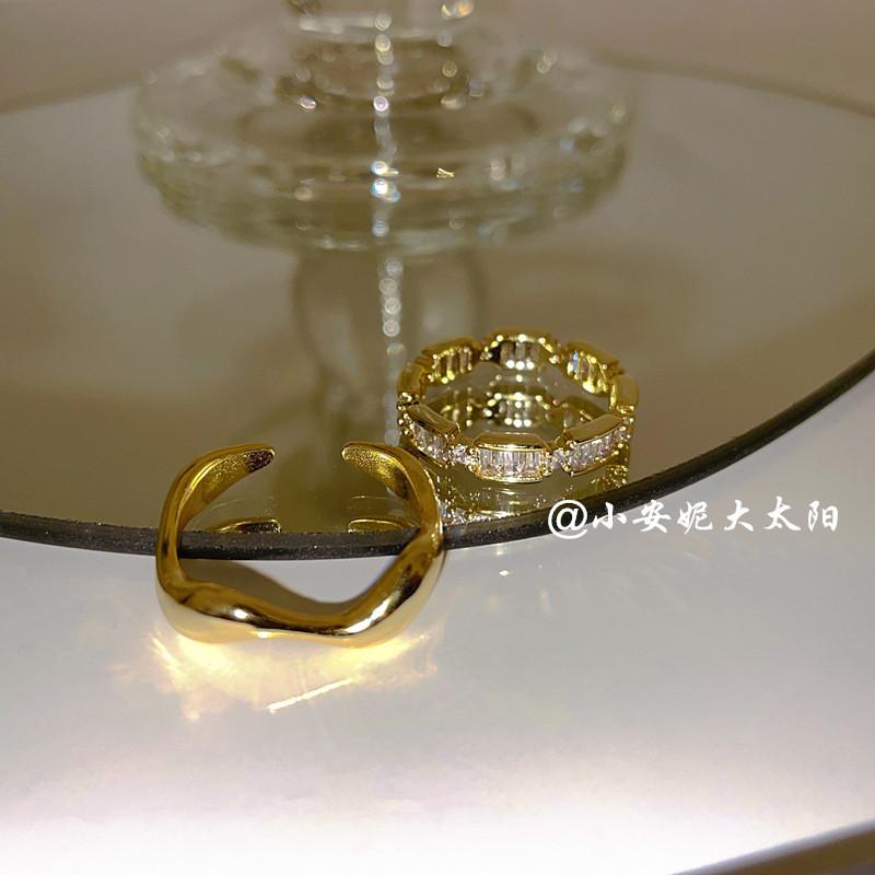 Wave Gold Trendy Design Ring Set For Women Adjustable Open Ring With Highend Cz Stone Inlay Fashionable Jewelry