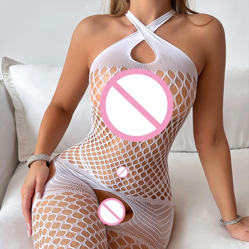 Black Open Crotch Conjoined Bodystockings Woman Sexy Lingerie Fishnet Bodysuit Fancy Underwear Costume