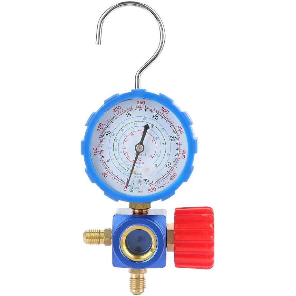 Manifold Gauge, 500psi 35kgf\/cm² Air Condition Refrigeration Manifold Wiht Visual Mirror (Blue) Manometer & Valve for R12 R502 R22 R410 R134A