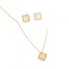 Elegant Four Leaf Clover Cat Eye Stone Earring Necklace Set Women Minimalist Chic Office Wear