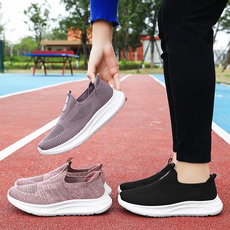 Schuhe Damen Freizeitschuhe Mittelalt Mutterschuhe Fliegendes Webnetz Atmungsaktiv Einzelne Schuhe Ein Pedal Slipper Vielseitige Damenschuhe