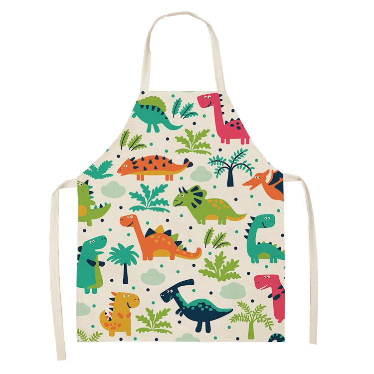Dinosaur Print Apron with Hanging Neck, Sleeveless Cotton and Linen Apron, Kitchen Chores, Oil and Dirt Prevention Apron Can Be