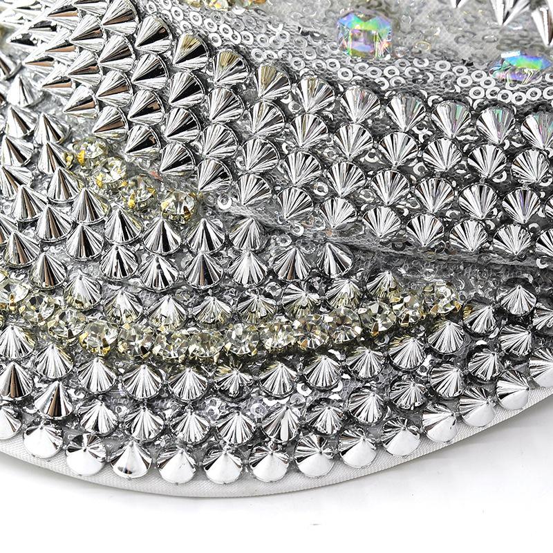 Silver Sequins Festival Show Hot Diamonds Versatile Rhinestones Navy Hat Party Orgy Birthday Wedding Big Block Hat