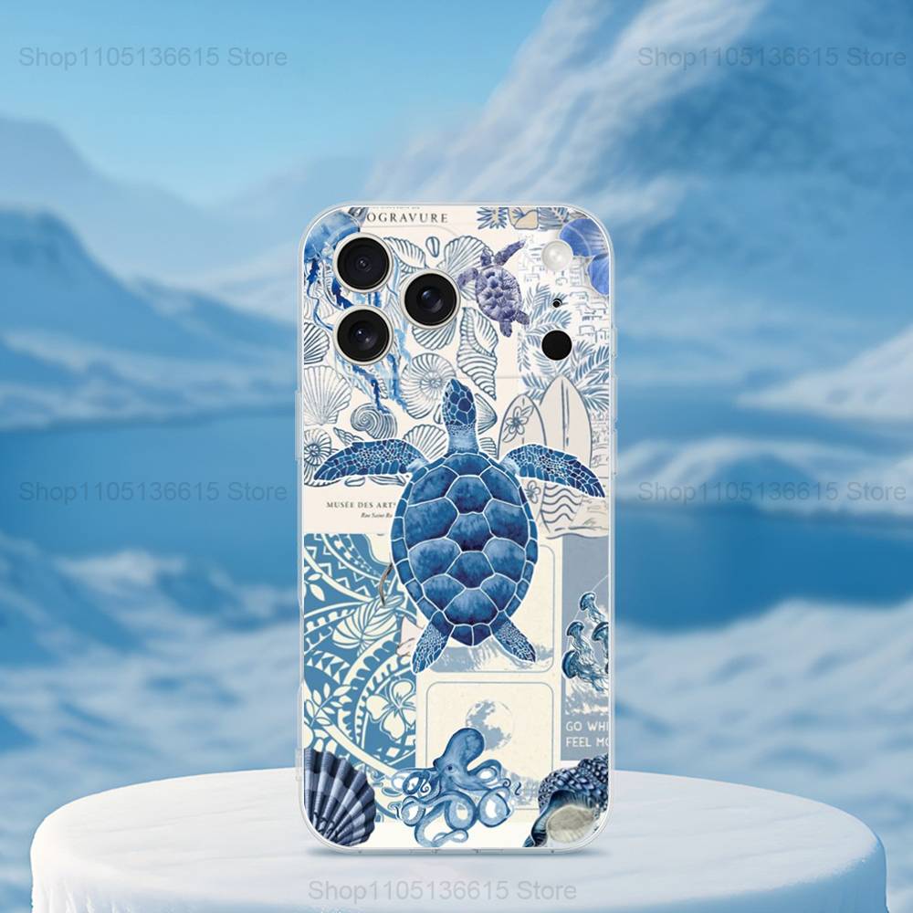 

Blue Ocean Art Sea Turtle Phone For iPhone 14,13,12,11,17,16,15,Pro,X,XS,XR,SE,Max,Plus,Mini Transparent Soft Cover iPhone16PRO