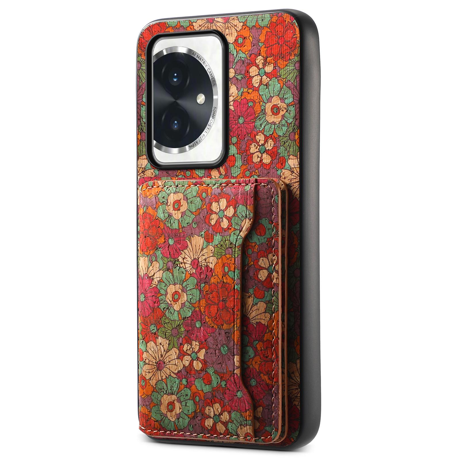 

For Honor 100 5G Case Floral Pattern Card Slot Kickstand PU+TPU+PC Phone Shell Summer/Red