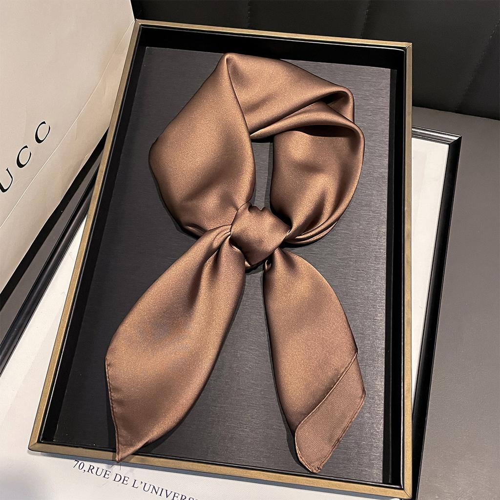 Autumn new versatile 71 imitation silk solid color silk scarf versatile plain color Korean neck scarf tied bag silk scarf