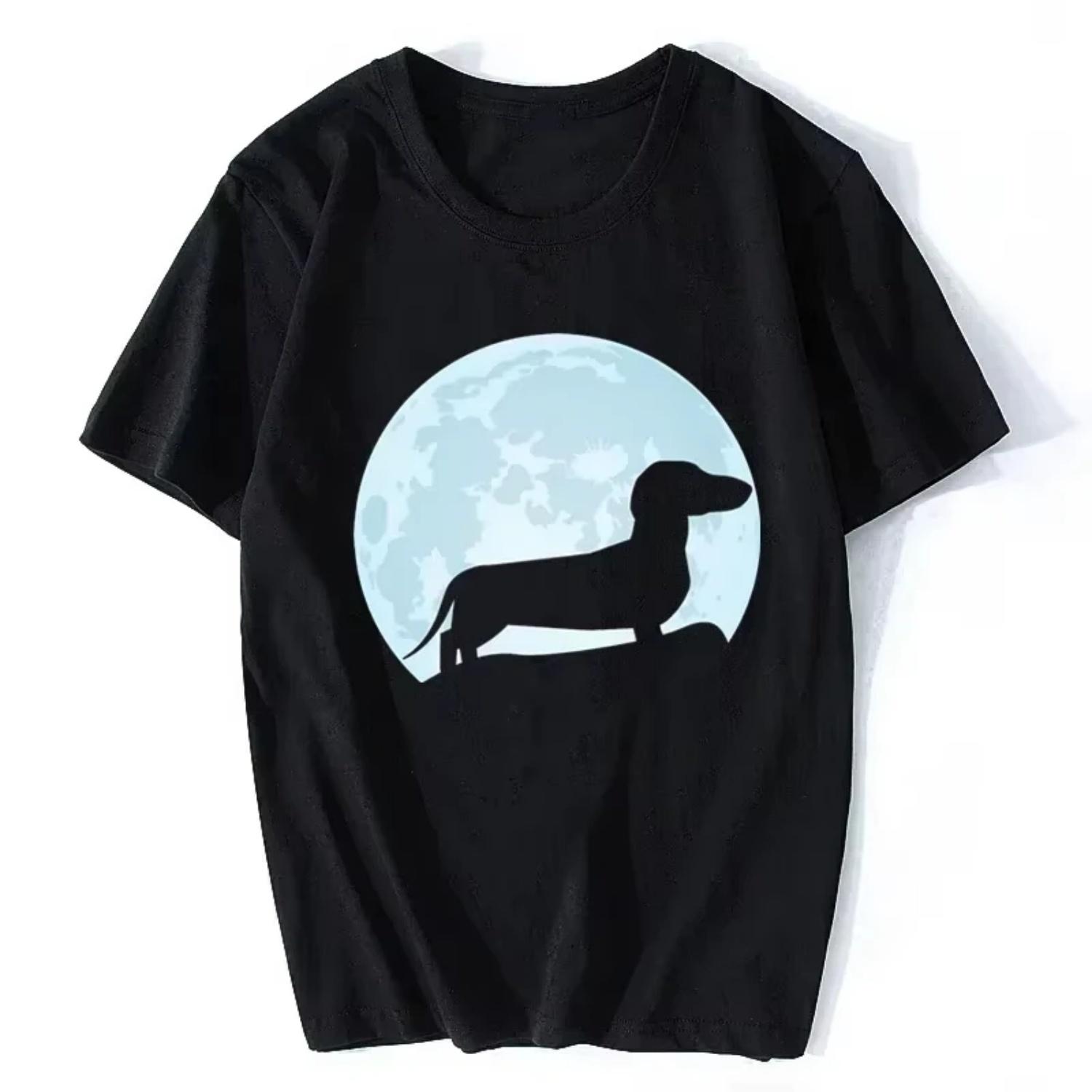 

Moon Dachshund Lover T-shirt Men s O-neck Short-sleeved Vienna Dog T-shirt Shirt Clothing Gifts Street Clothing Graphic T-shirt S чёрный