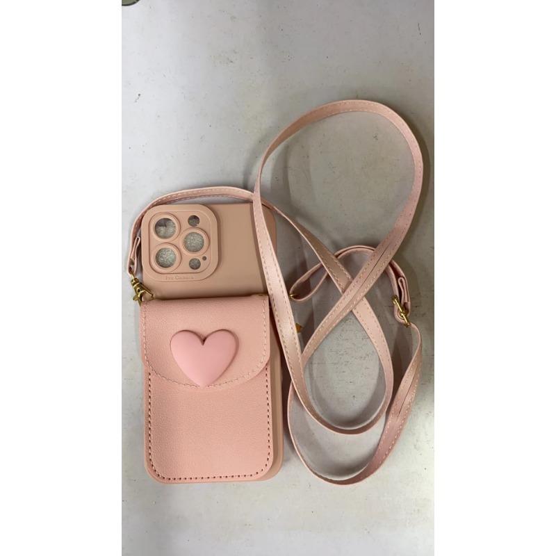 Cute Crossbody Lanyard Necklace Strap Card Holder Phone Case For iPhone 11 12 13 16 15 Pro Max X XR 14 Plus 3D Love Heart Cover