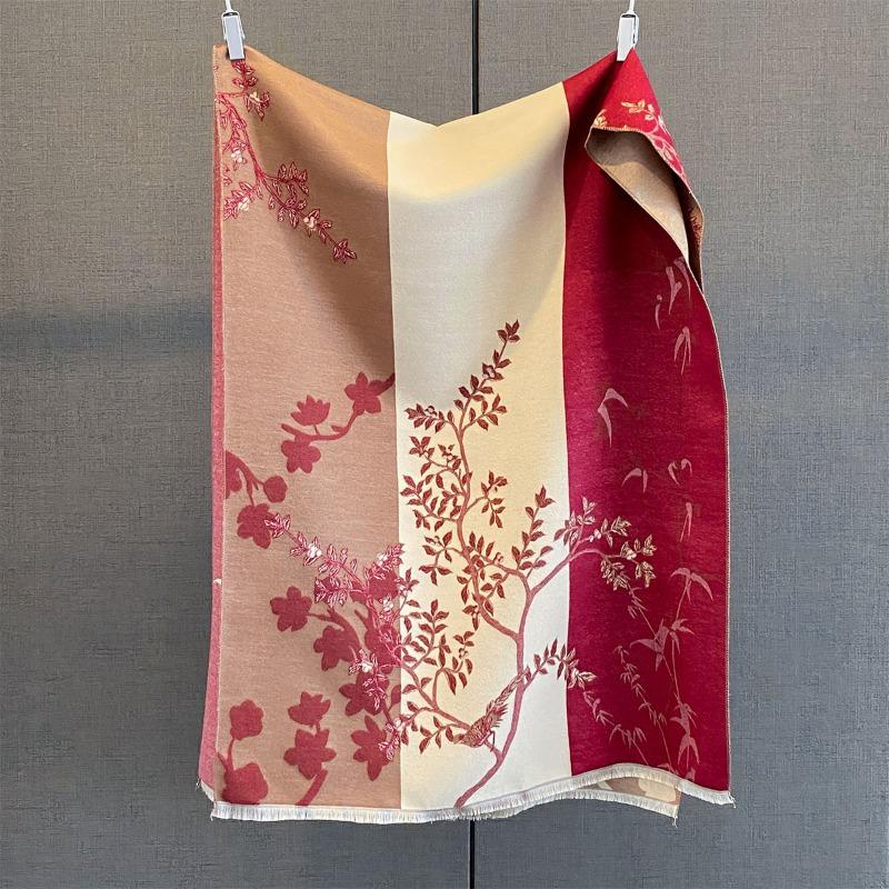 Autumn New Cashmere Tassel Scarf Women's Fashion Age-reducing Jacquard Scarf Warm and Thickened Large Shawl