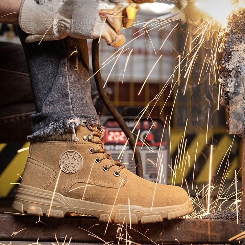 High-top Labor Insurance Shoes Men's Anti-smashing Anti-piercing Steel Toe Head Welder Fireproof Winter Warm Old Insurance Boots