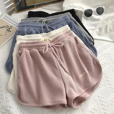 Sommer 2023 Damen Waffel-Shorts mit hohem Bund - Koreanischer Stil, lockere Passform, weites Bein, ideal für Zuhause & Outdoor