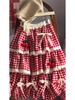 2025 Autumn/Winter Cherry Patchwork Lace Midi Skirt with Multi-Layered Ruffles for Women