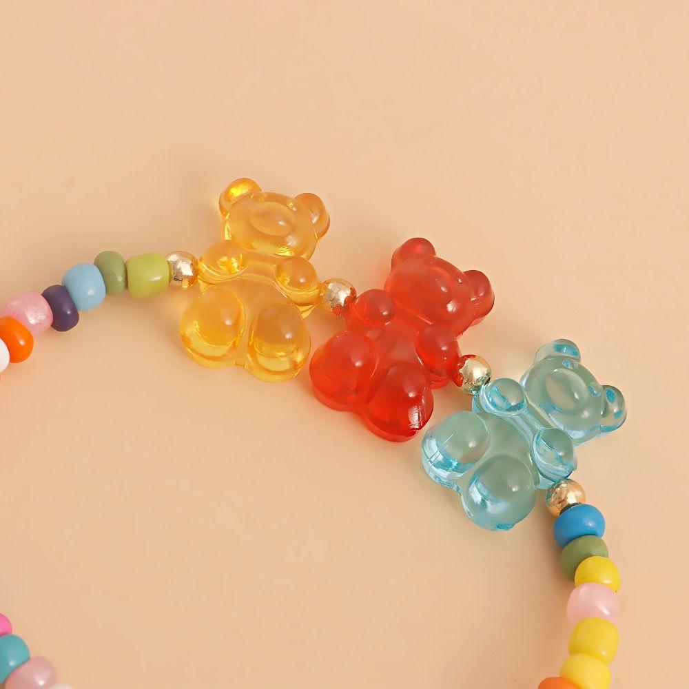 Minority Design Jelly Bear Necklace Charms Retro Colorful Ring Set INS Rice Bead Bracelet  Party