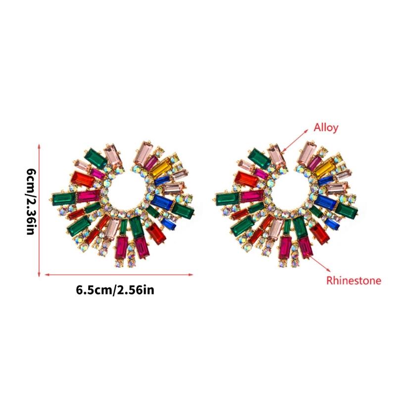 Elegant Alloy Sunflower Earrings With Colorful Rhinestones For Women Party Wedding Daily Wear