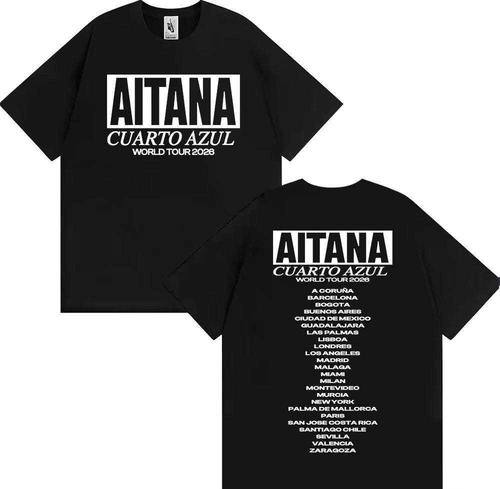 Sängerin Aitana Cuarto Azul Album Tour T-Shirt 2026 Sommer Neu Unisex Damenmode Lässig 100% Baumwolle Ästhetisches Oversized T-Shirt