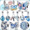 Fit Original Copper Charms Beads Butterfly Ocean Summer Blue Charms For Women Fine Diy Birthday Jewelry Gifts