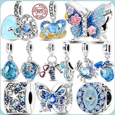 Fit Original Copper Charms Beads Butterfly Ocean Summer Blue Charms For Women Fine Diy Birthday Jewelry Gifts