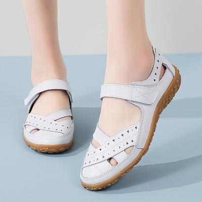 New Large-size Sandals with Open Design, Genuine Leather Shoes, Women's Single Shoes