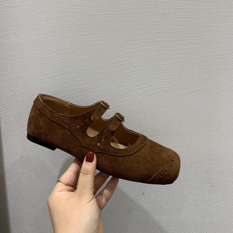 Retro Brown Square Head Mary Jane Shoes Ballet Shoes Women's 2025 Autumn New Korean Version French Shallow Mouth Single Shoes Women