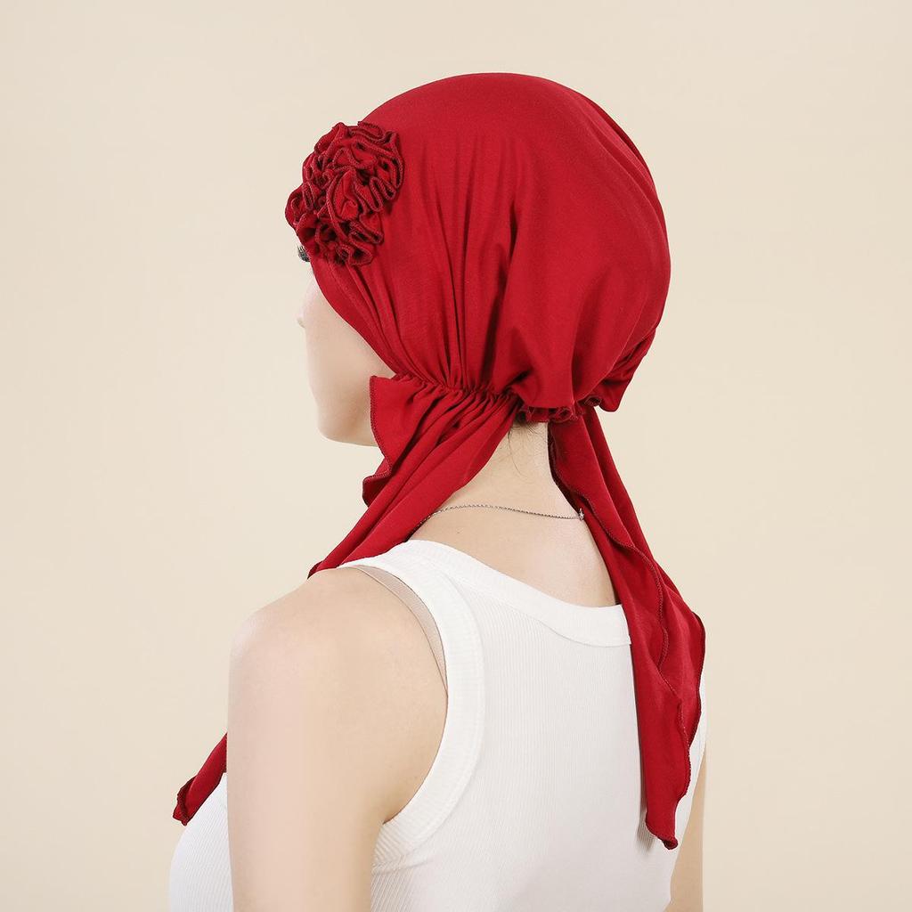 Solid Color Flower Airplane Cap with Long Tail – Middle East Headscarf Wrap