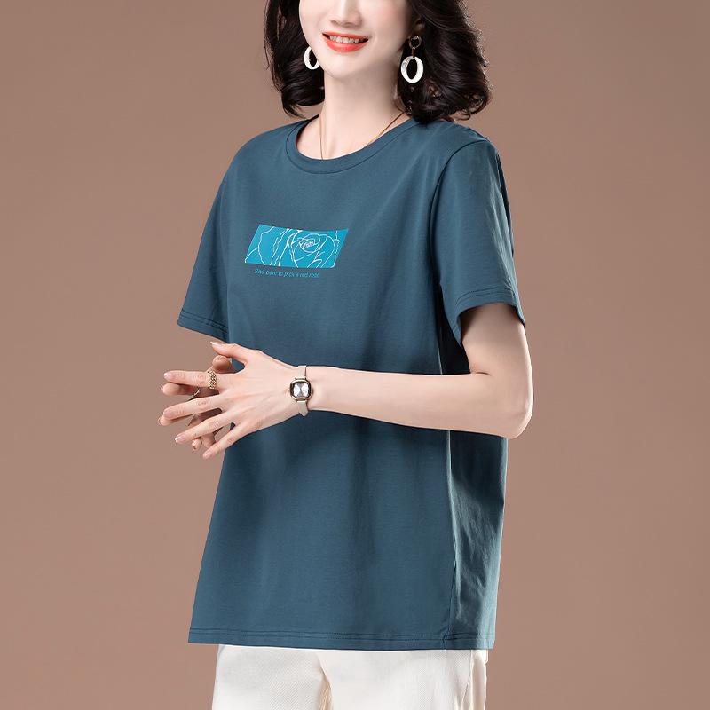 Women's Plus Size Casual Cotton Round Neck T-Shirt - Summer Short Sleeve Loose Fit for Middle-Aged Moms