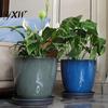 Contenedor Grande para Plantas Maceta Profunda Cerámica de Imitación con Agujero de Drenaje Resina Monstera Elegante Decoración de Porche Maceta Plato para Interiores