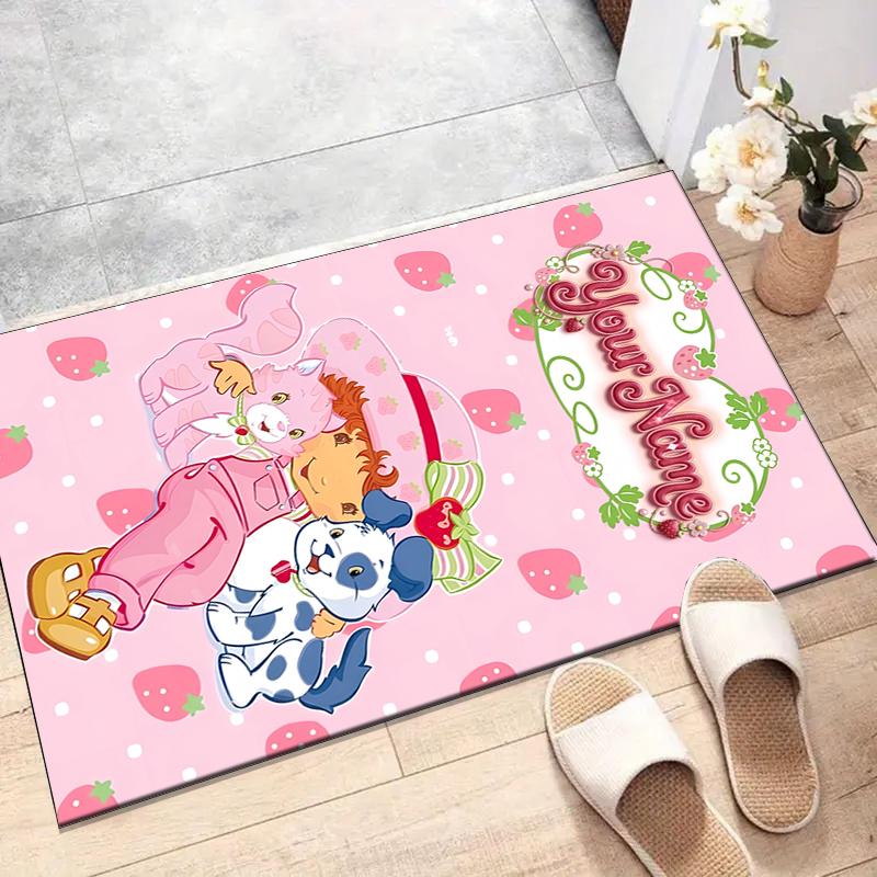 Princess Strawberry Design Area Rug Personalized Name- Non-Slip, Soft & Cozy Floor Mat for Living Room, Office - Indoor/Outdoor Carpet
