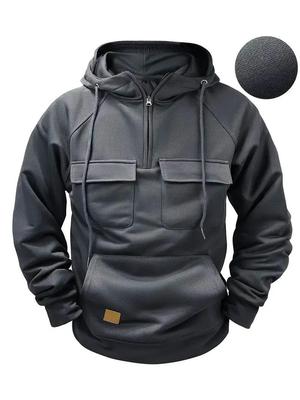 Men's American Retro Fleece Hooded Sweatshirt - Autumn/Winter Multi-Pocket Pullover Jacket