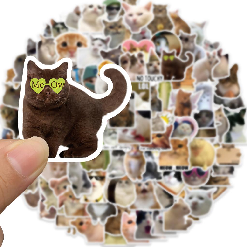 100Pcs Cute Funny Cat Meme Animals Graffiti Stickers Phone Guitar Laptop Notebook Suitcase Cup Waterproof Sticker Kids Toy