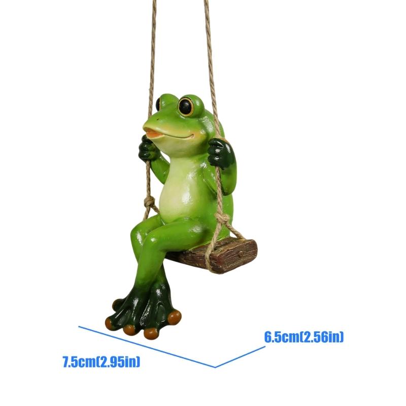 Swinging Frogs Garden Figurine, Resin Hanging Yard Decors for Patios Porch Balconies Tree Branch Plant Area and Mini Landscape, Collectible Ornament