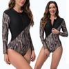 2023 Women's European & American Snake Print Triangle One-Piece Long Sleeve Surf Suit with Sun Protection.