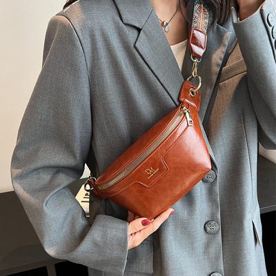 Monochromatic Leather Chest Bag for Women  Crossbody Bags  Belt Bags  Luxury Bags  Women's Fashion