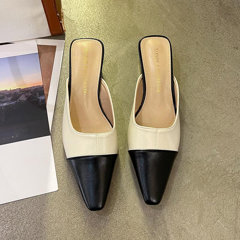 Мода 2024 года слипоны модные сандалии с острым носком женские туфли весна-лето сексуальные туфли на высоком каблуке горячие черные туфли-лодочки для вечеринки 35 чёрный 3819₽