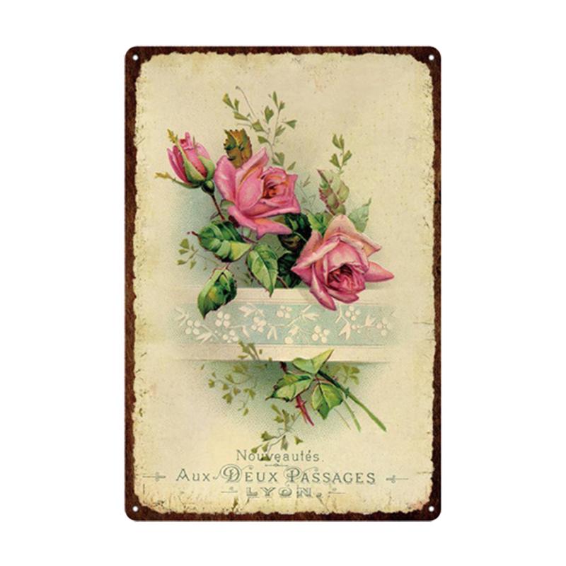 Pastoral Style Flower Plaque Metal Tin Sign Lavender Rose Retro Plates Poster for Living Room Home Garden Wall Decor 20x30cm