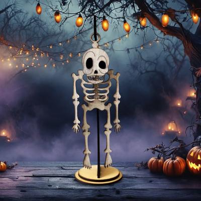 Halloween Swingy Skeleton Ornament Creepy Tree Swing Ghost Wooden Table Sign with Base Home Office Desktop Party Decoration