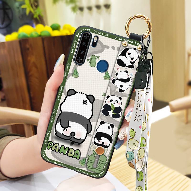 Panda Wristband Phone Case For Blackview A80 Pro Cute Anti-dust Anti-knock Wrist Strap Shockproof Cartoon Durable Ring