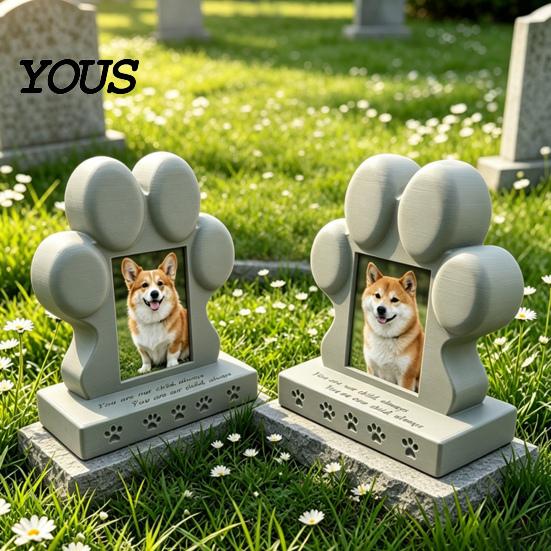 Waterproof Dog Cat Memorial Marker 3D Printed Pet Tombstone with Photo Frame Holder, Weather-Resistant Personalized Burial Headstone Marker, Stone