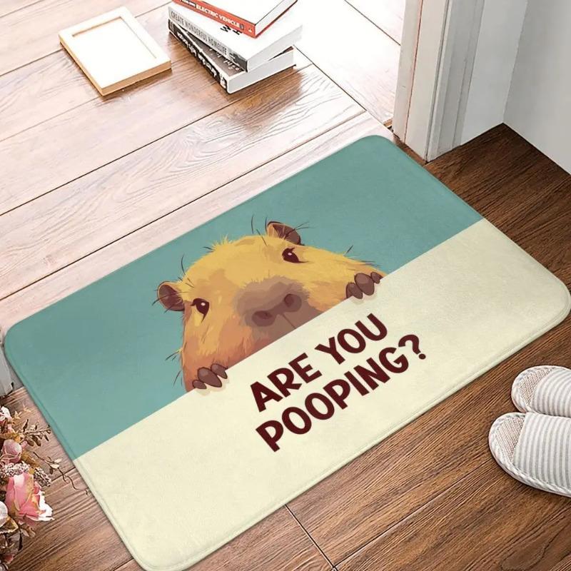 Adorable Capybara Themed Door Mat Anti-slip Entrance Rug with Boba Drinking Animal Pattern for Unique Home Decoration