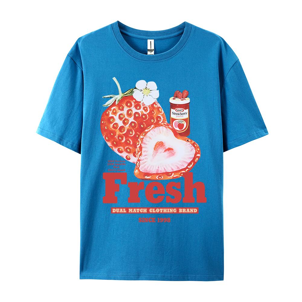 Fresh Strawberry American Retro Creative Printed Short Sleeved T-shirt Women's Trendy Brand Loose Versatile Half Sleeved Shirt