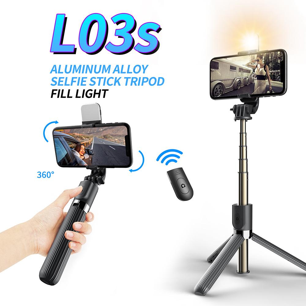 

L03S Bluetooth-compatible Selfie Stick Aluminum Alloy Rod Telescopic Tripod Stand with Fill Light White