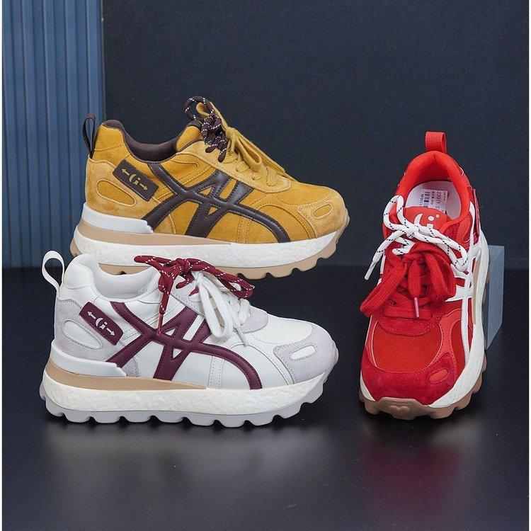 Splicing Fashionable Small Women's Shoes Heightened 5cm Casual 2025 Autumn New Breathable Thick-soled Casual Running Shoes